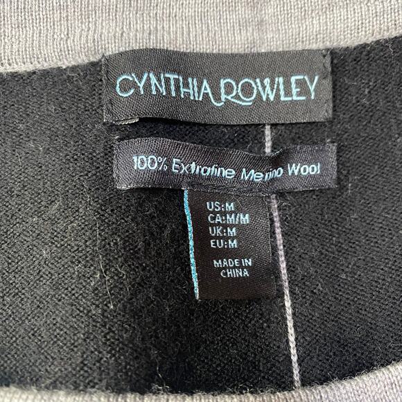 Cynthia Rowley Merino Wool Sweater Dress Color Block Stripes Mini Black Womens M - Picture 7 of 8